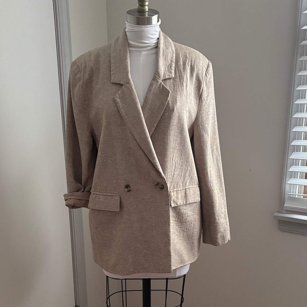 Old Navy Women's Beige Linen Double Breasted Blazer